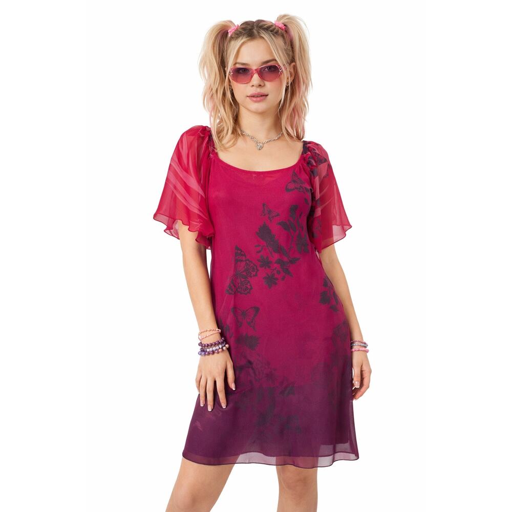 Daniel Benjamin Sheer Tunic Butterfly Blouse Fairy Y2K Sheer Womens Size Large